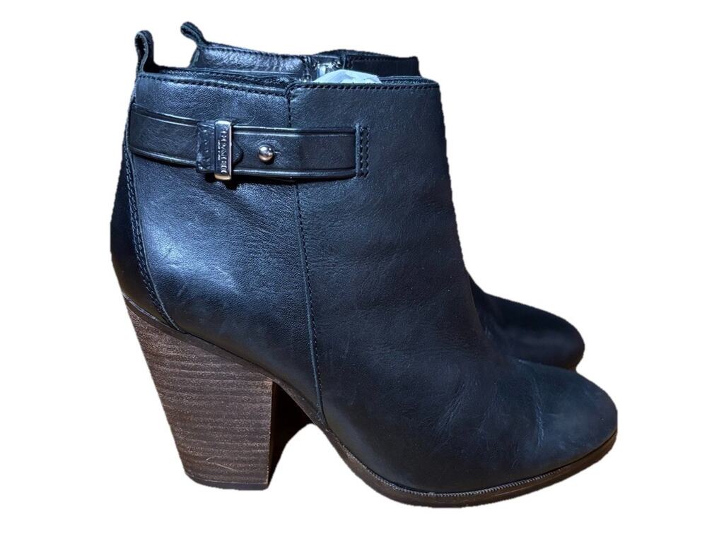 COACH Hewes Safari A6841 Black Leather Ankle Boots Block Heel Women's 6.5